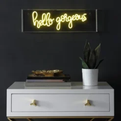 20" Hello Gorgeous Contemporary Glam Acrylic Box Pendant (Includes LED Light Bulb) Neon Yellow - JONATHAN Y -Home Decor Store GUEST 01ddcabb 89bf 4805 8be6 25ff41bffc80