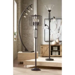 Franklin Iron Works Warwick Industrial Torchiere Floor Lamp With Side Lights 71 1/2" Tall Tiger Bronze LED Clear Seedy Glass For Living Room Reading -Home Decor Store GUEST 023745ec 43a4 41a8 8b0c dd8b58eadc03