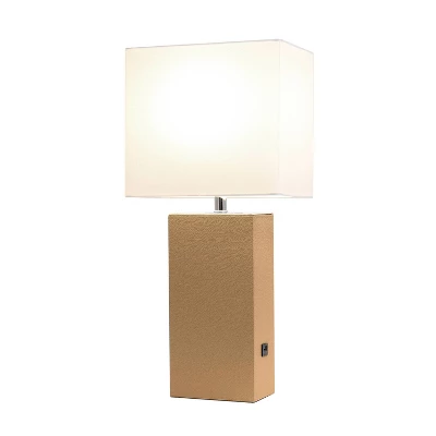 21" Lexington Leather Base Modern Home Decor Bedside Table Lamp With USB Charging Port And Fabric Shade - Lalia Home 3 21" Lexington Leather Base Modern Home Decor Bedside Table Lamp With USB Charging Port And Fabric Shade - Lalia Home