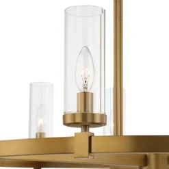 Stiffel Aron Brass Gold Wagon Wheel Chandelier 36" Wide Modern Clear Glass Shade 12-Light Fixture For Dining Room House Foyer Kitchen Island Entryway -Home Decor Store GUEST 065ab444 a265 44f2 afa6 ad685d420eb1