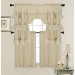 Kate Aurora Country Farmhouse Living Solid Colored Cafe Kitchen Curtain Tier & Swag Valance Set -Home Decor Store GUEST 09660004 a8f7 4dba 98c2 a2de1fa511ef