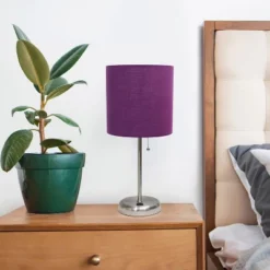 19.5" Bedside USB Port Feature Metal Table Desk Lamp Brushed Steel With Purple Fabric Shade - Creekwood Home -Home Decor Store GUEST 0b8e1185 f95d 4ddb 967d c66bb4be1b06
