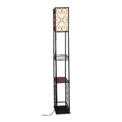 Etagere Organizer Wood Accented Storage Shelf And Wine Rack With Linen Shade Floor Lamp Black - Elegant Designs -Home Decor Store GUEST 0e489040 a598 4140 97af 8fbb311bf0c2