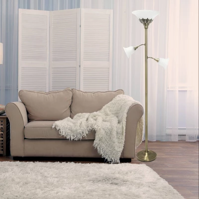 3 Light Floor Lamp With Scalloped Glass Shade Antique Brass - Elegant Designs 5 3 Light Floor Lamp With Scalloped Glass Shade Antique Brass - Elegant Designs - Image 3