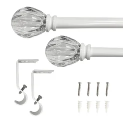 Decorative Drapery Single Rod Set With Acrylic Pumpkin Finials White - Lumi Home Furnishings