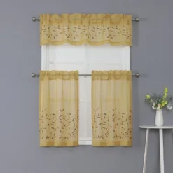 Kate Aurora Shabby Sheer Embroidered Complete 3 Piece Floral Rod Pocket Cafe Kitchen Curtain Tier & Valance Set -Home Decor Store GUEST 10df87a9 4d7f 47c8 887e 4bb362cc554a
