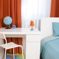 10.5" Petite Metal Stick Bedside Table Desk Lamp In Sand Nickel With Fabric Shade Orange - Creekwood Home -Home Decor Store GUEST 11a8ceb3 2d51 49be adbe 59cb997fe446