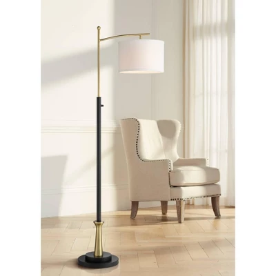 Possini Euro Design Modern Downbridge Floor Lamp 64" Tall Black Brass Metal Linen Drum Shade For Living Room Reading Bedroom Home 3 Possini Euro Design Modern Downbridge Floor Lamp 64" Tall Black Brass Metal Linen Drum Shade For Living Room Reading Bedroom Home