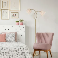 61" Meg Brushed Gold Metal Candlestick Floor Lamp With Rattan Shades - River Of Goods