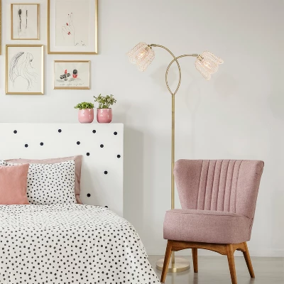 61" Meg Brushed Gold Metal Candlestick Floor Lamp With Rattan Shades - River Of Goods 3 61" Meg Brushed Gold Metal Candlestick Floor Lamp With Rattan Shades - River Of Goods