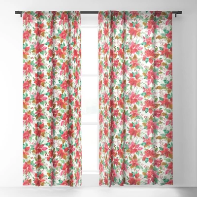 Ninola Design Poinsettia Holiday Flowers Single Panel Sheer Window Curtain - Deny Designs 3 Ninola Design Poinsettia Holiday Flowers Single Panel Sheer Window Curtain - Deny Designs