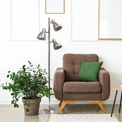 64" Traditional 3 Light Metal Floor Lamp With Adjustable Spotlight Shades Brushed Nickel - Creekwood Home 7 64" Traditional 3 Light Metal Floor Lamp With Adjustable Spotlight Shades Brushed Nickel - Creekwood Home - Image 5