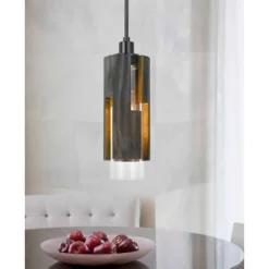 5.5" X 5.5" Reggio Wood Pendant With Clear Glass Cylinder Shade Dark Brown - Cal Lighting