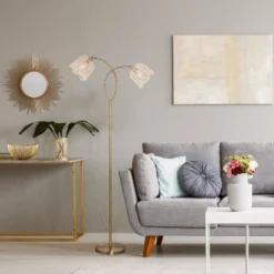 61" Meg Brushed Gold Metal Candlestick Floor Lamp With Rattan Shades - River Of Goods 12 61" Meg Brushed Gold Metal Candlestick Floor Lamp With Rattan Shades - River Of Goods -Home Decor Store GUEST 2041662e c751 42f5 bcdd b0a53a40c547