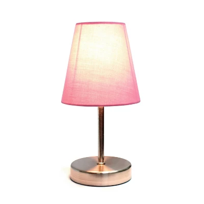 10.5" Petite Metal Stick Bedside Table Desk Lamp In Sand Nickel With Fabric Shade Pink - Creekwood Home 3 10.5" Petite Metal Stick Bedside Table Desk Lamp In Sand Nickel With Fabric Shade Pink - Creekwood Home