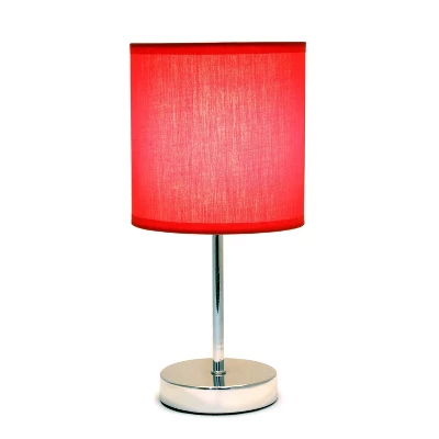 11.81" Traditional Petite Metal Stick Bedside Table Desk Lamp In Chrome With Fabric Shade Red - Creekwood Home 7 11.81" Traditional Petite Metal Stick Bedside Table Desk Lamp In Chrome With Fabric Shade Red - Creekwood Home - Image 5