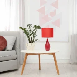 18.11" Traditional Standard Ceramic Dewdrop Table Desk Lamp With Matching Fabric Shade Red - Creekwood Home 12 18.11" Traditional Standard Ceramic Dewdrop Table Desk Lamp With Matching Fabric Shade Red - Creekwood Home -Home Decor Store GUEST 281422c5 4abd 44ec 98e4 75a4219a62fe