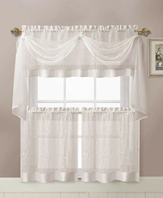 Kate Aurora Complete 4 Piece Linen Leaf Embroidered Complete Kitchen Curtain Set 7 Kate Aurora Complete 4 Piece Linen Leaf Embroidered Complete Kitchen Curtain Set - Image 5