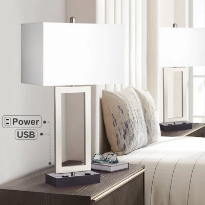 360 Lighting Todd 30" Tall Large Modern End Table Lamps Set Of 2 USB Port AC Power Outlet Silver Brushed Nickel Finish Metal Living Room Charging 3 360 Lighting Todd 30" Tall Large Modern End Table Lamps Set Of 2 USB Port AC Power Outlet Silver Brushed Nickel Finish Metal Living Room Charging