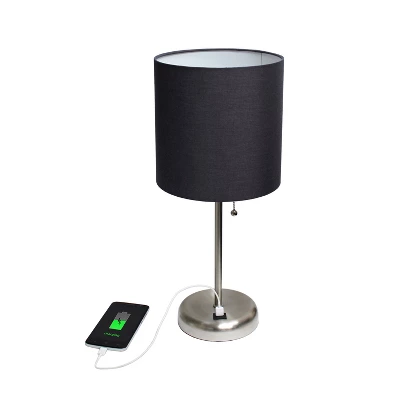 19.5" Bedside USB Port Feature Metal Table Desk Lamp Brushed Steel With Black Fabric Shade - Creekwood Home 4 19.5" Bedside USB Port Feature Metal Table Desk Lamp Brushed Steel With Black Fabric Shade - Creekwood Home - Image 2