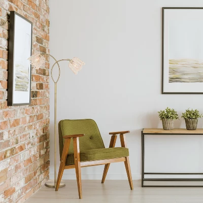 61" Meg Brushed Gold Metal Candlestick Floor Lamp With Rattan Shades - River Of Goods 6 61" Meg Brushed Gold Metal Candlestick Floor Lamp With Rattan Shades - River Of Goods - Image 4