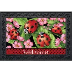 Ladybugs On Leaves Spring Doormat Welcome Indoor Outdoor 30" X 18" Briarwood Lane