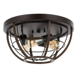 15.75" 3-Light Lyla Rustic Farmhouse Iron LED Flush Mount Wood Finished/Oil Rubbed Bronze - JONATHAN Y -Home Decor Store GUEST 306c08cf ee6a 4e7e 864c d65d0ea03287