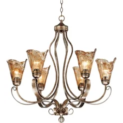 Franklin Iron Works Amber Scroll Golden Bronze Large Chandelier 31 1/2" Wide Rustic Art Glass 6-Light Fixture For Dining Room House Kitchen Island -Home Decor Store GUEST 310b8e86 9210 4620 b9c5 73623681b104