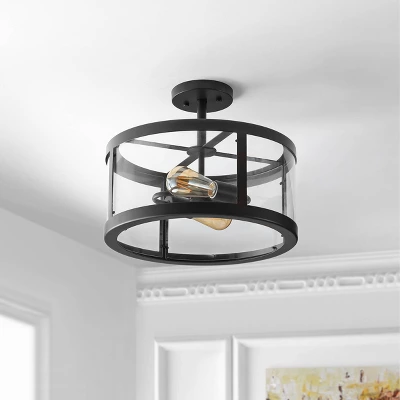 15" Iron And Glass Herndon Modern LED Flush Mount - Jonathan Y 4 15" Iron And Glass Herndon Modern LED Flush Mount - Jonathan Y - Image 2