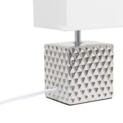 11.81" Tall Petite Hammered Square Bedside Table Desk Lamp With White Fabric Shade Silver - Simple Designs -Home Decor Store GUEST 3cb00eea 6091 4212 ad4a 24913e1a3aa1