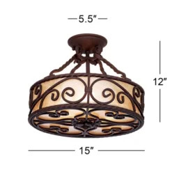 John Timberland Natural Mica Rustic Ceiling Light Semi Flush Mount Fixture 15" Wide Deep Walnut Scroll 3-Light Drum Shade For Bedroom Living Room Home -Home Decor Store GUEST 3e64d51b c362 4a10 80be 0f335fd2389e