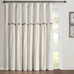 Home Boutique Extra Long Linen Button Window Curtain Panel - Off White - 100 Inch Long X 84 Inch Wide