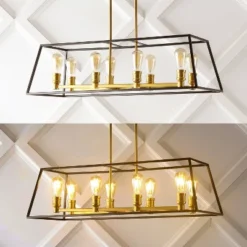 35" 8-Light Liane Farmhouse Industrial Iron Linear LED Pendant Black/Brass Gold - JONATHAN Y -Home Decor Store GUEST 3eb13fbc 4e96 4430 abd6 32c4c073a66c