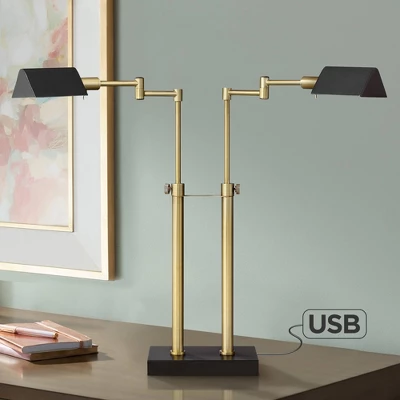Possini Euro Design Keegan Modern Desk Lamp 24" High Warm Brass With Dual USB Charging Ports LED Adjustable Black Shade For Bedroom Living Room Desk 3 Possini Euro Design Keegan Modern Desk Lamp 24" High Warm Brass With Dual USB Charging Ports LED Adjustable Black Shade For Bedroom Living Room Desk