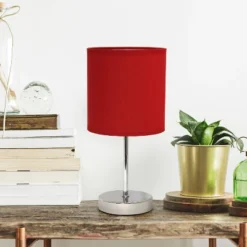 11.81" Traditional Petite Metal Stick Bedside Table Desk Lamp In Chrome With Fabric Shade Red - Creekwood Home 13 11.81" Traditional Petite Metal Stick Bedside Table Desk Lamp In Chrome With Fabric Shade Red - Creekwood Home -Home Decor Store GUEST 3ff8c705 a430 4e9b 8e70 ac786720225d