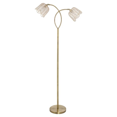 61" Meg Brushed Gold Metal Candlestick Floor Lamp With Rattan Shades - River Of Goods 8 61" Meg Brushed Gold Metal Candlestick Floor Lamp With Rattan Shades - River Of Goods - Image 6