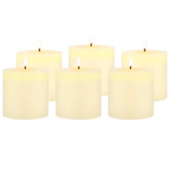 6pk Unscented Flat Top Smooth Pillar Candles Ivory - Stonebriar Collection