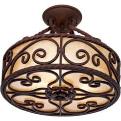 John Timberland Natural Mica Rustic Ceiling Light Semi Flush Mount Fixture 15" Wide Deep Walnut Scroll 3-Light Drum Shade For Bedroom Living Room Home -Home Decor Store GUEST 42c82c1f c5b0 424d 959c 9e3867cbc715