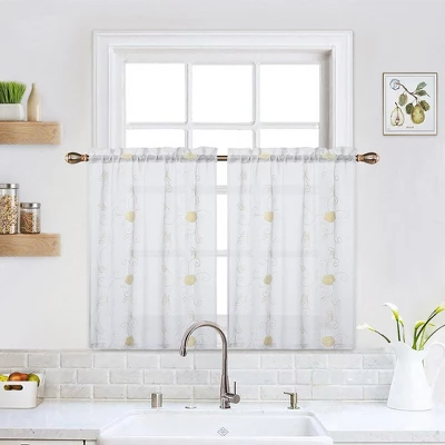 Trinity Short Curtains Floral Embroidered Pom Design Semi Sheer Rod Pocket 7 Trinity Short Curtains Floral Embroidered Pom Design Semi Sheer Rod Pocket - Image 5