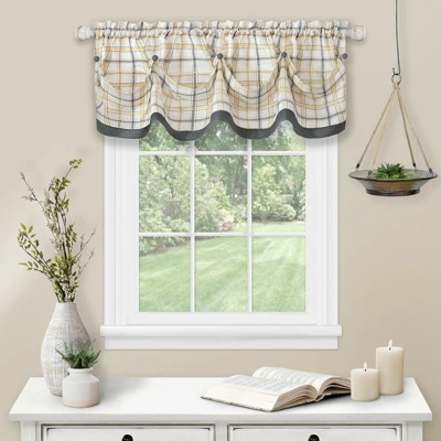 Kate Aurora Country Farmhouse Plaid Tattersall Button Tuck Window Valance 6 Kate Aurora Country Farmhouse Plaid Tattersall Button Tuck Window Valance - Image 4