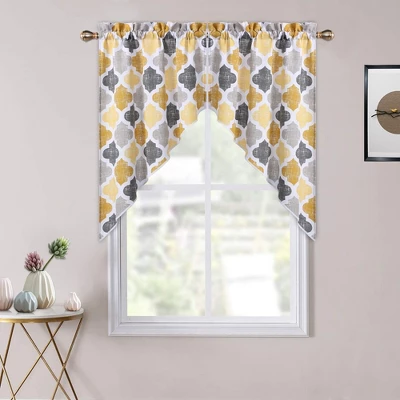 Geometric Quatrefoil Swag Valance Curtains For Windows Cotton Blend Fabric, 56" W X 36" L 3 Geometric Quatrefoil Swag Valance Curtains For Windows Cotton Blend Fabric, 56" W X 36" L