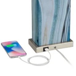 360 Lighting Connie Modern Table Lamps 25" High Set Of 2 Blue Faux Marble With USB Charging Ports LED White Shade For Bedroom Living Room House Desk -Home Decor Store GUEST 4cf6a2c4 b871 4398 af22 3a98d79344df