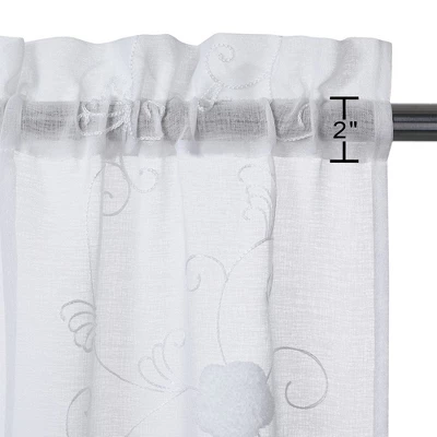 Trinity Short Curtains Floral Embroidered Pom Design Semi Sheer Rod Pocket 3 Trinity Short Curtains Floral Embroidered Pom Design Semi Sheer Rod Pocket