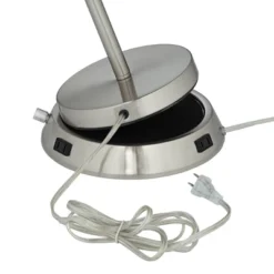 360 Lighting Modern Table Lamp With Dimmable USB And AC Power Outlet Workstation Base 24.5" High Brushed Nickel Droplet White Shade Bedroom Desk -Home Decor Store GUEST 523434d5 7226 40c4 a87c e684a313717b