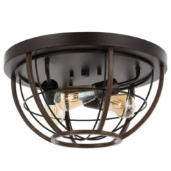 15.75" 3-Light Lyla Rustic Farmhouse Iron LED Flush Mount Wood Finished/Oil Rubbed Bronze - JONATHAN Y -Home Decor Store GUEST 5261048e adfa 4f65 9b08 ab6503b40ec1