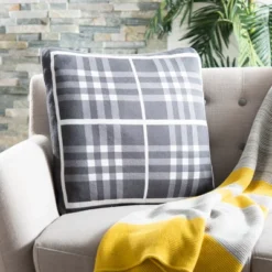 20"x20" Oversize Unity Gingham Knit Square Throw Pillow Gray - Safavieh