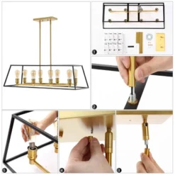 35" 8-Light Liane Farmhouse Industrial Iron Linear LED Pendant Black/Brass Gold - JONATHAN Y -Home Decor Store GUEST 540870ae fb1a 40fc a09a cb3e7da151ce