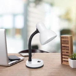 14.25" Traditional Fundamental Metal Desk Task Lamp And Bowl Shaped Shade With Flexi Gooseneck White - Creekwood Home -Home Decor Store GUEST 5574eed6 192f 414a 89b7 0a01b5be17d8