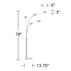 Possini Euro Design Modern Mid Century Arc Floor Lamp With USB Charging Port 5-Light 78" Tall Chrome Metal For Living Room Reading -Home Decor Store GUEST 55a73656 dc24 4e60 bbb8 aa315a740a8e
