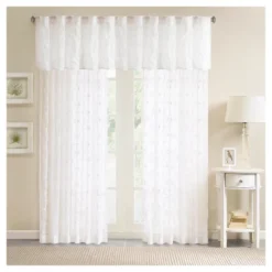 50"x18" Sheer Vera Embroidered Window Valance White - Madison Park